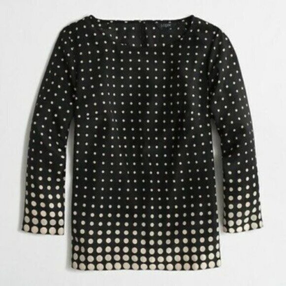 J. Crew Printed Scoop Neck Blouse Polka Dots Black - Picture 1 of 9